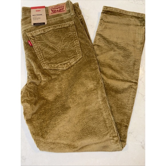 Levis Boyfriend Corduroy Pants Womens 29x30 Tan Mid Rise Relaxed Tapered Leg NEW - Picture 1 of 5